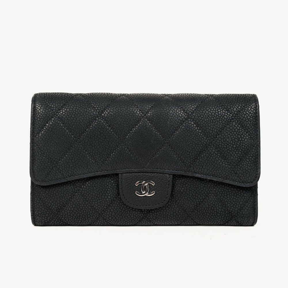 Chanel 13S Noir Caviar Classic Quilted Flap Portefeuille Wallet